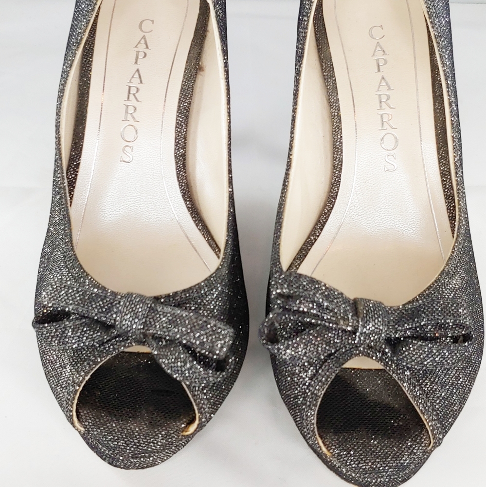 Size 6 Black Glitter Peep toe Heels Caparros